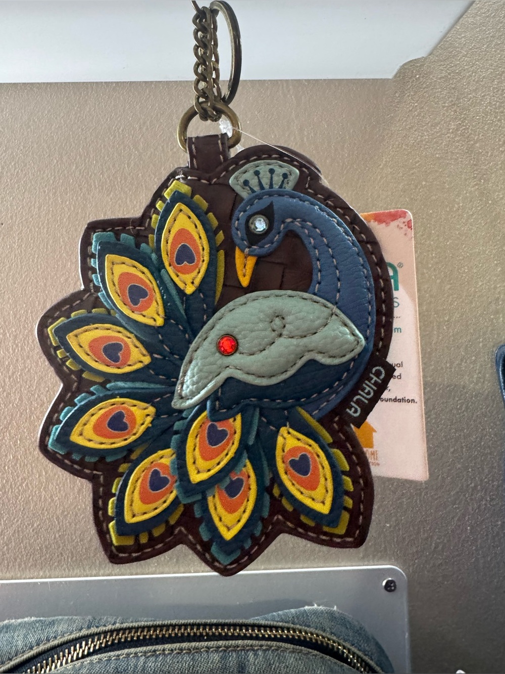 Chala Peacock Leather Bag Charm or Keychain